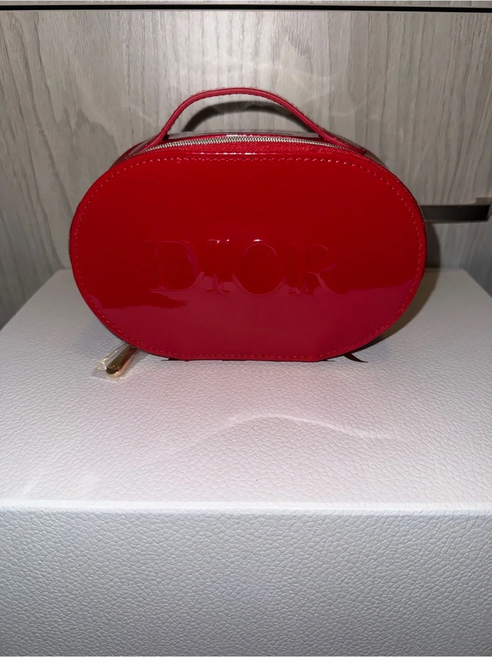Dior Red Patent Oval Cosmetic Case